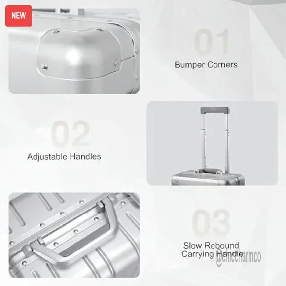 20 Inch Aluminum Carry On Luggage Hard Shell Spinner Wheels Airline Approved
